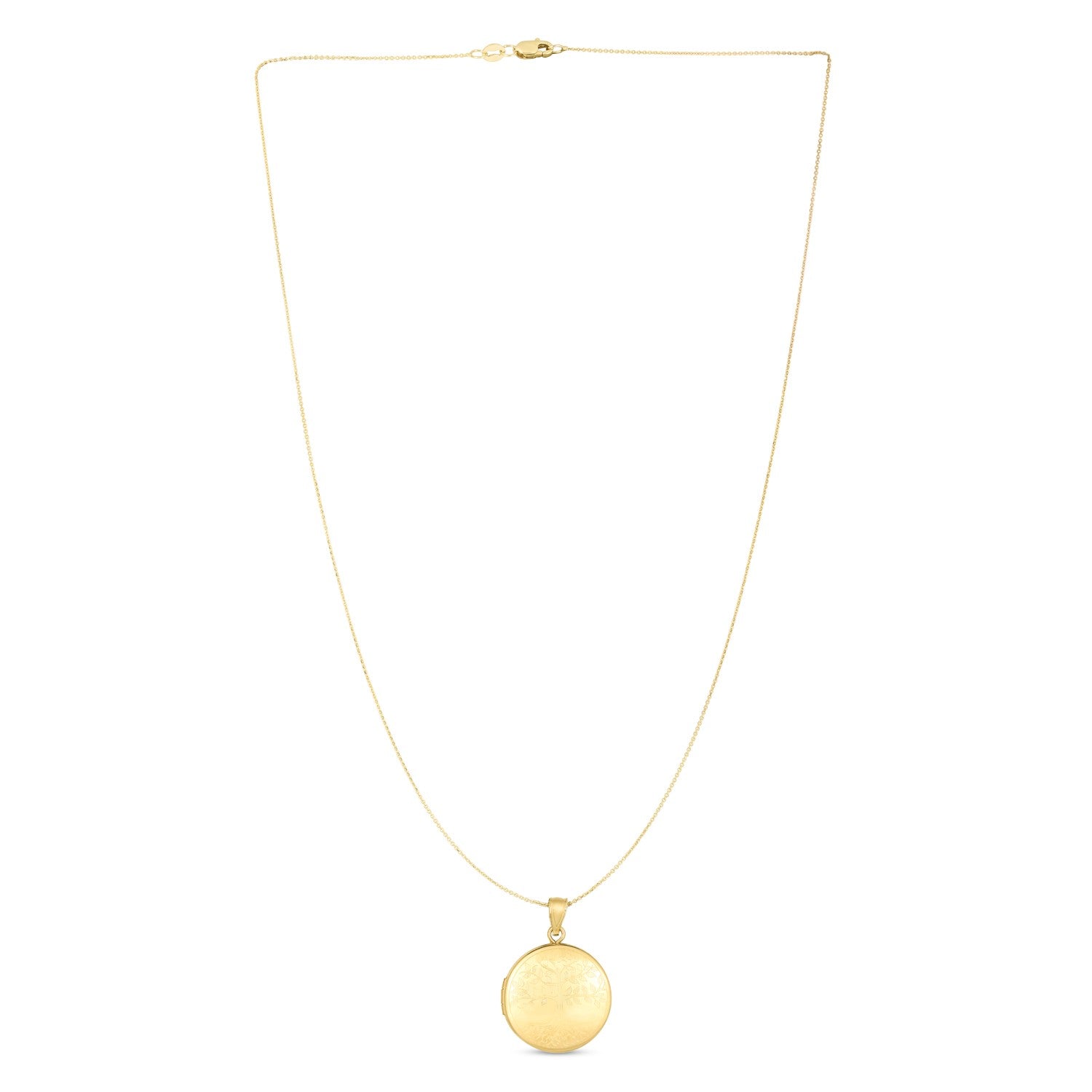 14k Yellow Gold Tree of Life Locket Necklace in a sleek high-contrast midnight luxury editorial style